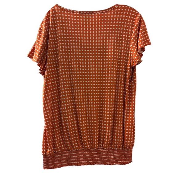 STYLE AND CO. Soft jersey fabric pullover top,size L. Orange white polka dots - Picture 2 of 4